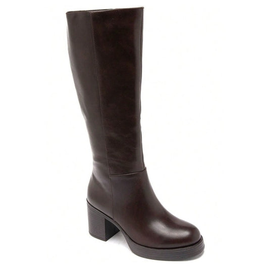BOTTES HAUTES À TALON CARRÉ MISS KARINE CHOCO MARRON