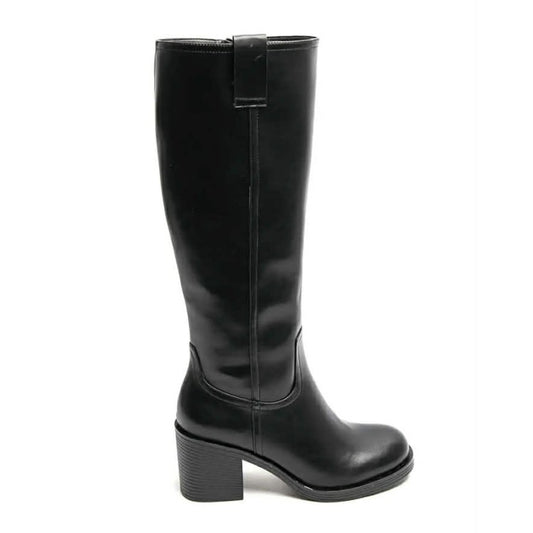 BOTTES HAUTES À TALON CARRÉ NOIR – SIMILI CUIR & ZIP INTÉRIEUR – NOUVELLE SAISON MISS BABY NOIR
