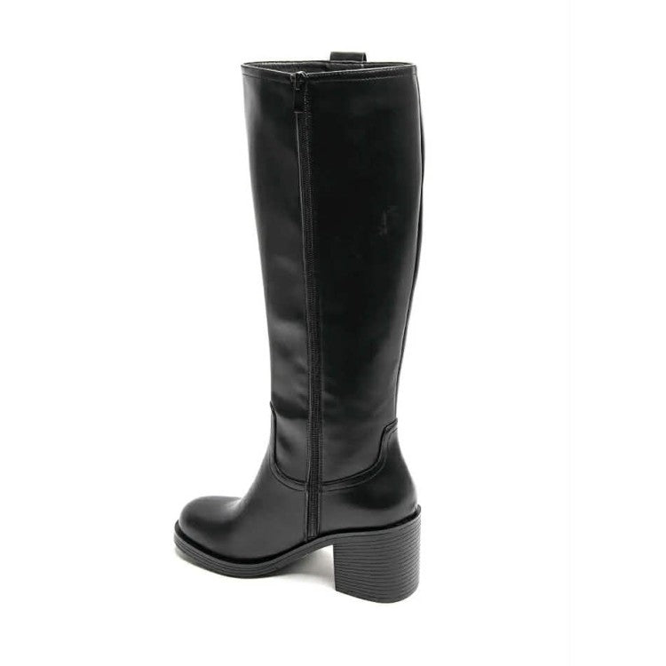 BOTTES HAUTES À TALON CARRÉ NOIR – SIMILI CUIR & ZIP INTÉRIEUR – NOUVELLE SAISON MISS BABY NOIR