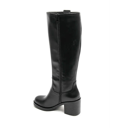 BOTTES HAUTES À TALON CARRÉ NOIR – SIMILI CUIR & ZIP INTÉRIEUR – NOUVELLE SAISON MISS BABY NOIR
