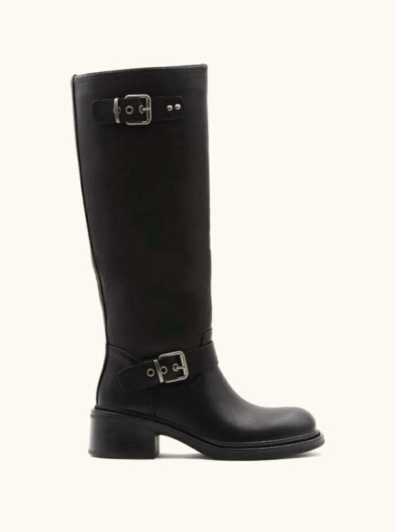 BOTTES HAUTES BICKER CAVALIÈRE NOIR SIMILI CUIR CONFORT QUOTIDIEN MISS EMILIE