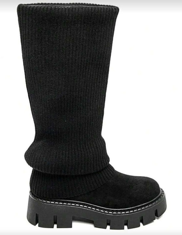 BOTTES HAUTES FEMME EN SUÉDINE AVEC GUETTE FAÇON CHAUSSETTE – MISS SIENNA SUEDINE NOIR