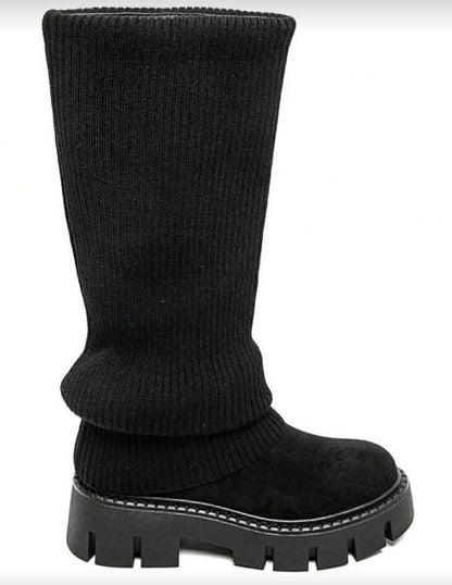 BOTTES HAUTES FEMME EN SUÉDINE AVEC GUETTE FAÇON CHAUSSETTE – MISS SIENNA SUEDINE NOIR