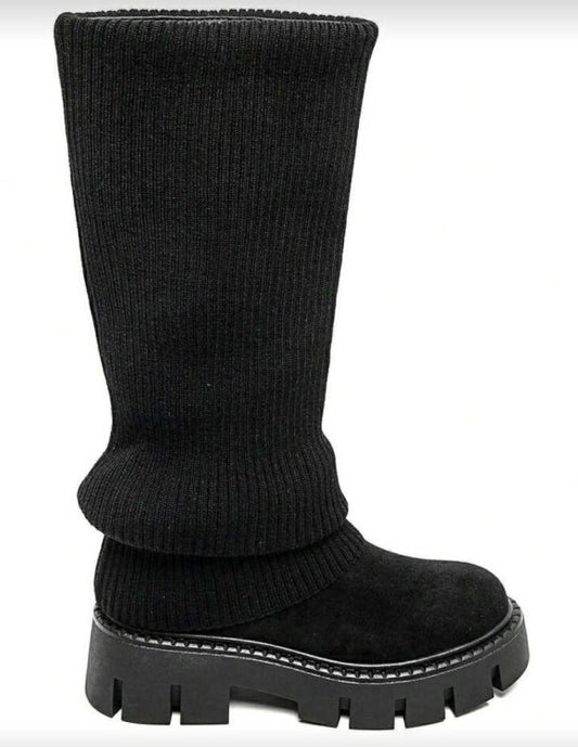 BOTTES HAUTES FEMME EN SUÉDINE AVEC GUETTE FAÇON CHAUSSETTE – MISS SIENNA SUEDINE NOIR