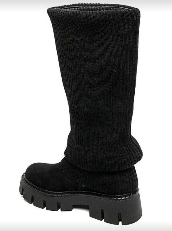 BOTTES HAUTES FEMME EN SUÉDINE AVEC GUETTE FAÇON CHAUSSETTE – MISS SIENNA SUEDINE NOIR