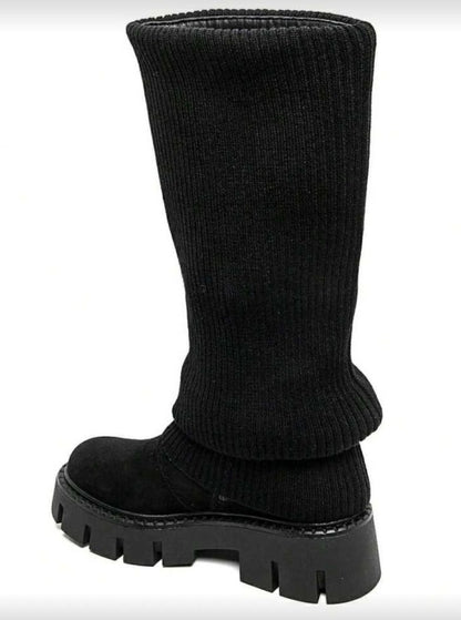 BOTTES HAUTES FEMME EN SUÉDINE AVEC GUETTE FAÇON CHAUSSETTE – MISS SIENNA SUEDINE NOIR