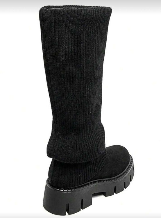 BOTTES HAUTES FEMME EN SUÉDINE AVEC GUETTE FAÇON CHAUSSETTE – MISS SIENNA SUEDINE NOIR