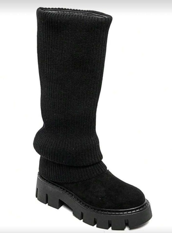 BOTTES HAUTES FEMME EN SUÉDINE AVEC GUETTE FAÇON CHAUSSETTE – MISS SIENNA SUEDINE NOIR