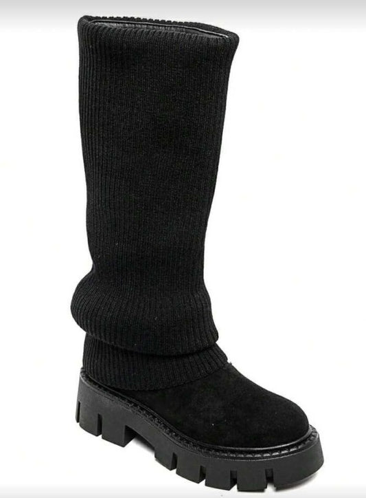 BOTTES HAUTES FEMME EN SUÉDINE AVEC GUETTE FAÇON CHAUSSETTE – MISS SIENNA SUEDINE NOIR