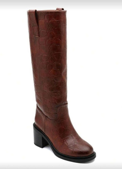 BOTTES HAUTES – TALON CARRÉ CONFORTABLE EN FAÇON CROCO MISS SERENA CHAMEAU