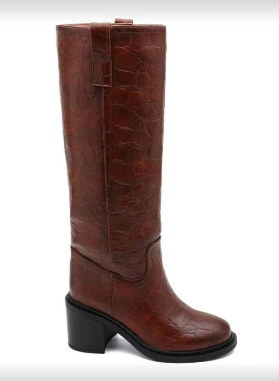 BOTTES HAUTES – TALON CARRÉ CONFORTABLE EN FAÇON CROCO MISS SERENA CHAMEAU