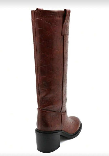 BOTTES HAUTES – TALON CARRÉ CONFORTABLE EN FAÇON CROCO MISS SERENA CHAMEAU