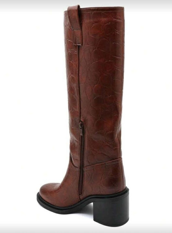 BOTTES HAUTES – TALON CARRÉ CONFORTABLE EN FAÇON CROCO MISS SERENA CHAMEAU