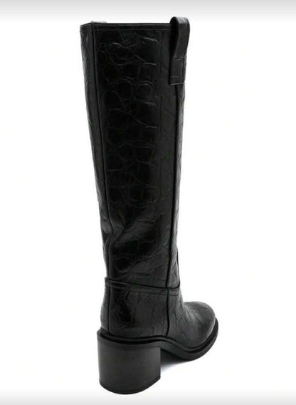 BOTTES HAUTES – TALON CARRÉ CONFORTABLE EN FAÇON CROCO MISS SERENA NOIR