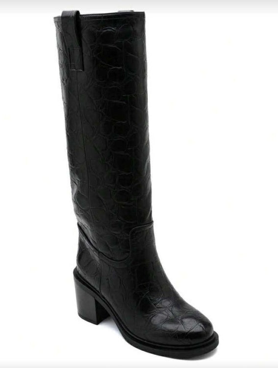 BOTTES HAUTES – TALON CARRÉ CONFORTABLE EN FAÇON CROCO MISS SERENA NOIR