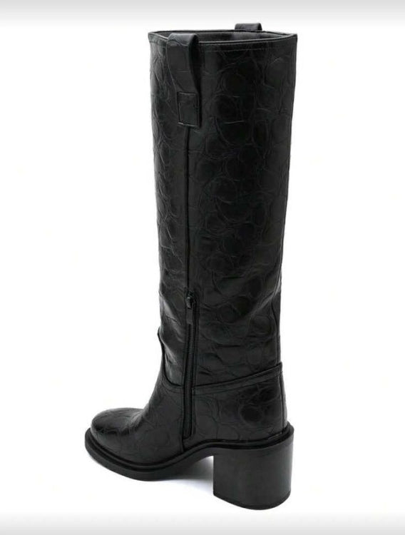 BOTTES HAUTES – TALON CARRÉ CONFORTABLE EN FAÇON CROCO MISS SERENA NOIR