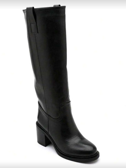 BOTTES HAUTES TALON CARRÉ CONFORTABLE EN SIMILI CUIR LISSE MISS SERENA NOIR