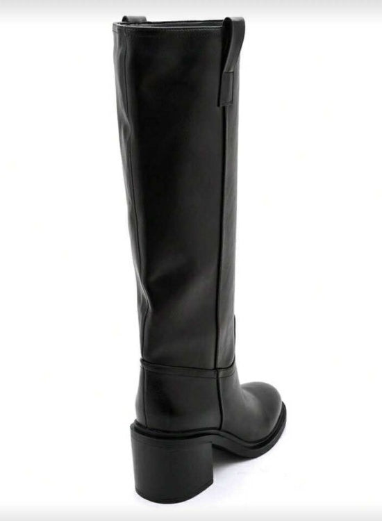 BOTTES HAUTES TALON CARRÉ CONFORTABLE EN SIMILI CUIR LISSE MISS SERENA NOIR