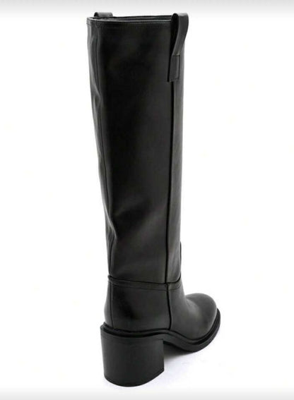 BOTTES HAUTES TALON CARRÉ CONFORTABLE EN SIMILI CUIR LISSE MISS SERENA NOIR