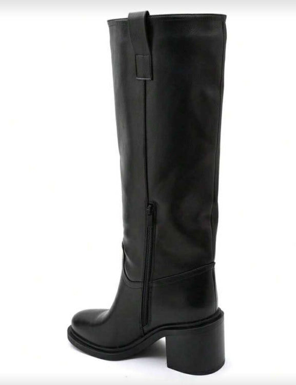 BOTTES HAUTES TALON CARRÉ CONFORTABLE EN SIMILI CUIR LISSE MISS SERENA NOIR