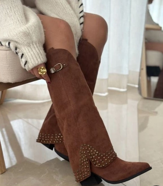 BOTTES HAUTES WESTERN CLOUTEE MISS KASSY CAMEL