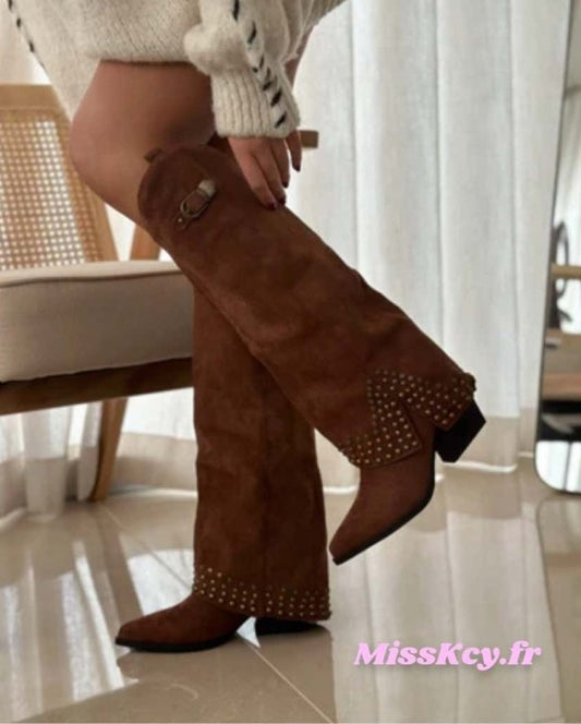 BOTTES HAUTES WESTERN CLOUTEE MISS KASSY CAMEL
