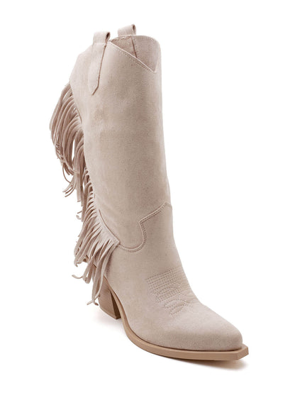 BOTTES SANTIAGS BEIGE CLAIR À FRANGES FEMME EFFET DAIM MISS