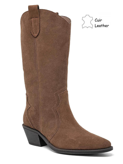 BOTTES SANTIAGS BEIGE TAUPE FEMME EN CUIR SUÉDÉ MISS MADISSON