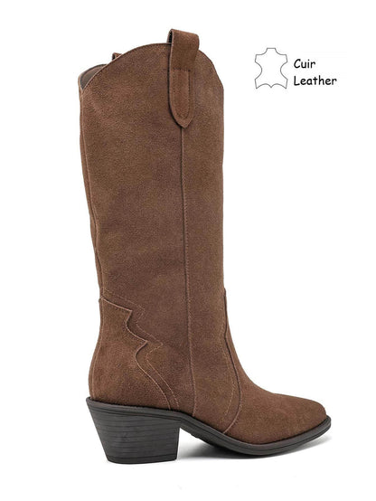 BOTTES SANTIAGS BEIGE TAUPE FEMME EN CUIR SUÉDÉ MISS MADISSON