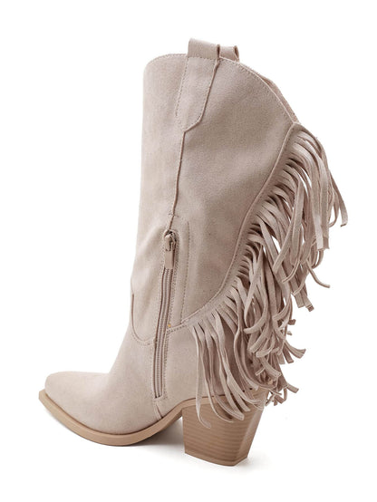BOTTES SANTIAGS BEIGE CLAIR À FRANGES FEMME EFFET DAIM MISS