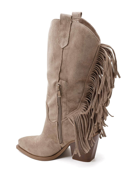 BOTTES SANTIAGS BEIGE TAUPE À FRANGES FEMME EFFET DAIM MISS