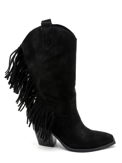 BOTTES SANTIAGS NOIRES À FRANGES FEMME EFFET DAIM MISS CASSANDRE