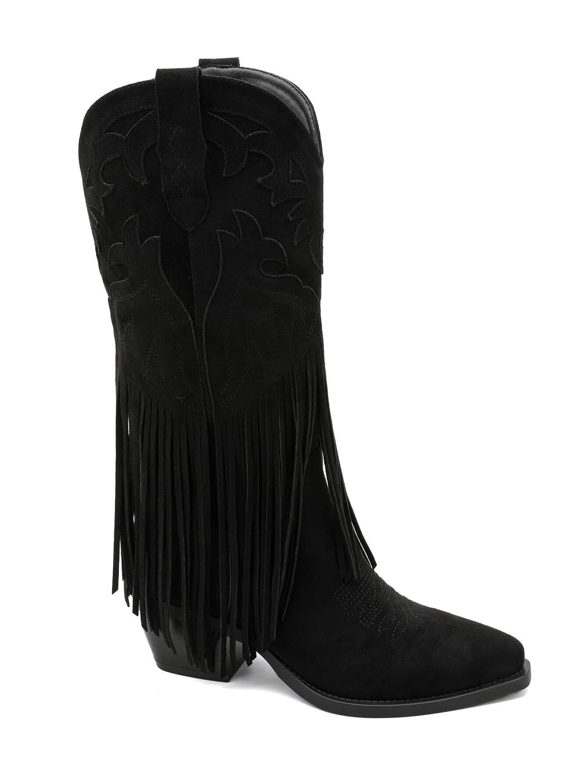 BOTTES SANTIAGS NOIRES BRODÉES À FRANGES FEMME EFFET DAIM MISS MOLLY