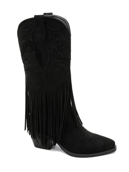 BOTTES SANTIAGS NOIRES BRODÉES À FRANGES FEMME EFFET DAIM MISS MOLLY