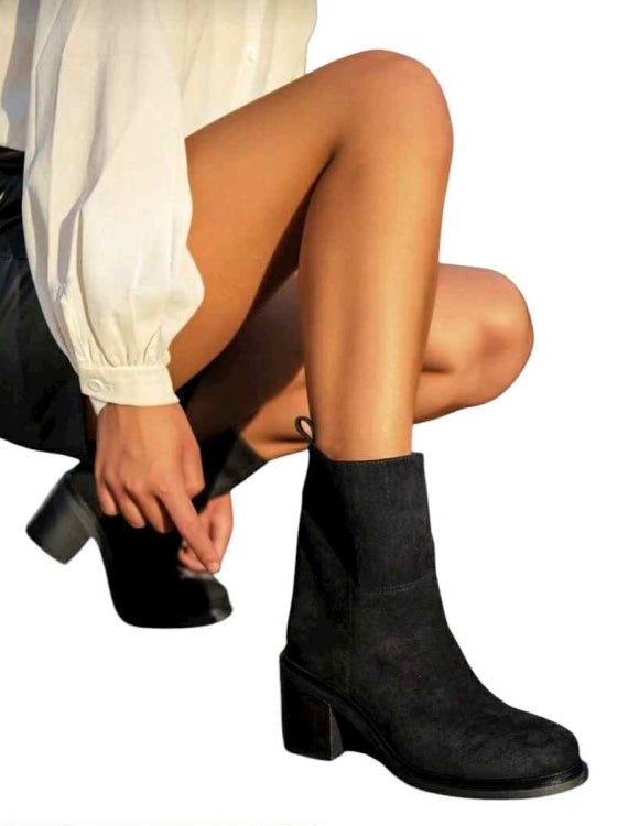 BOTTINES EN DAIM FEMME – TALON CARRÉ CONFORTABLE – MISS AUDRINA NOIR