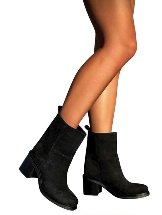 BOTTINES EN DAIM FEMME – TALON CARRÉ CONFORTABLE – MISS AUDRINA NOIR
