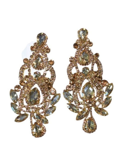 Boucles d’Oreilles Cristal Royal – Glamour Intemporel & Éclat Majestueux Champagne