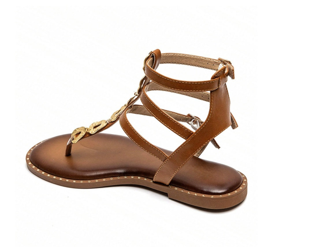 Chaussures femme sandales camel mettalique or miss alessia
