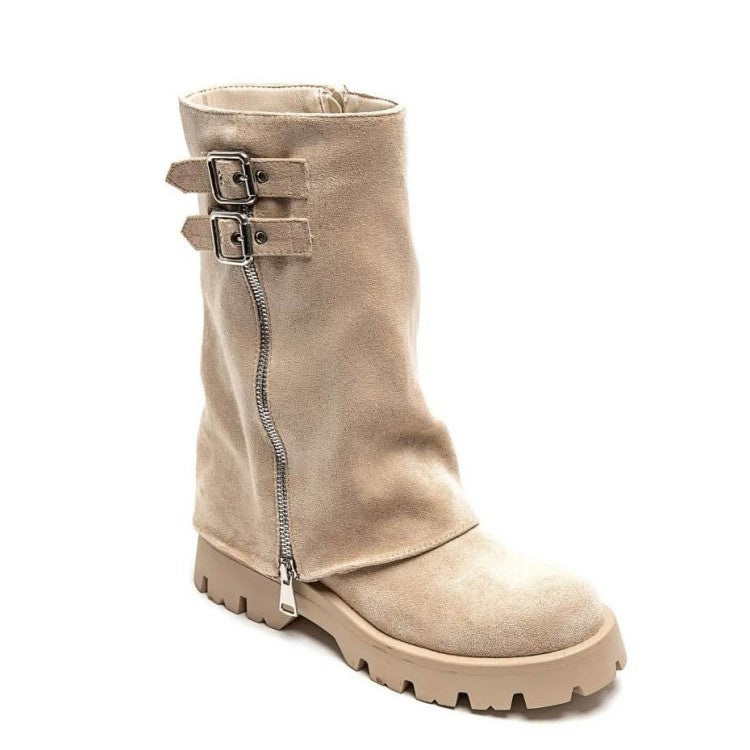 CHAUSSURES FEMME BOTTES BOTTINES BICKER ZIP BOUCLE MISS ANAE BEIGE