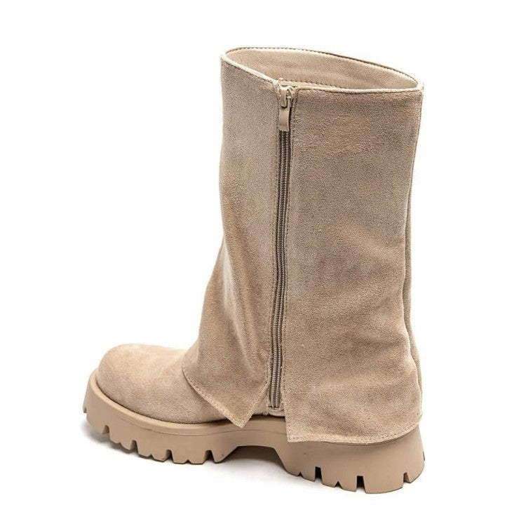 CHAUSSURES FEMME BOTTES BOTTINES BICKER ZIP BOUCLE MISS ANAE BEIGE