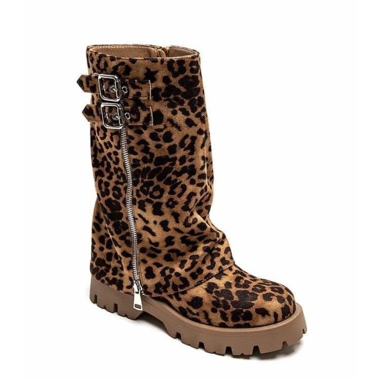 CHAUSSURES FEMME BOTTES BOTTINES BICKER ZIP BOUCLE MISS ANAE LEOPARD