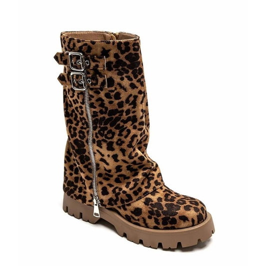 CHAUSSURES FEMME BOTTES BOTTINES BICKER ZIP BOUCLE MISS ANAE LEOPARD