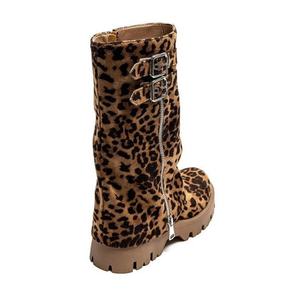 CHAUSSURES FEMME BOTTES BOTTINES BICKER ZIP BOUCLE MISS ANAE LEOPARD