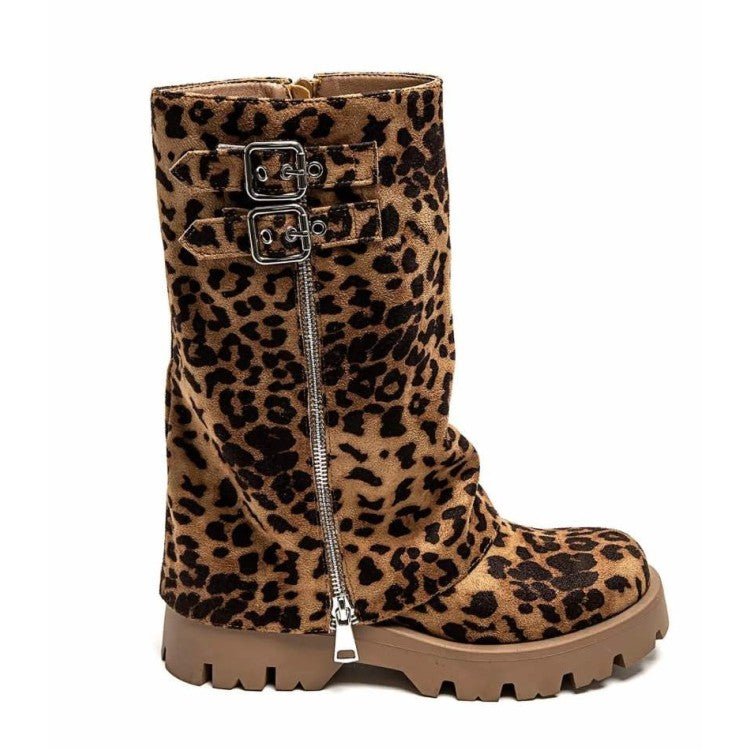 CHAUSSURES FEMME BOTTES BOTTINES BICKER ZIP BOUCLE MISS ANAE LEOPARD