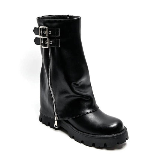 CHAUSSURES FEMME BOTTES BOTTINES BICKER ZIP BOUCLE MISS ANAE NOIR SIMICUIR