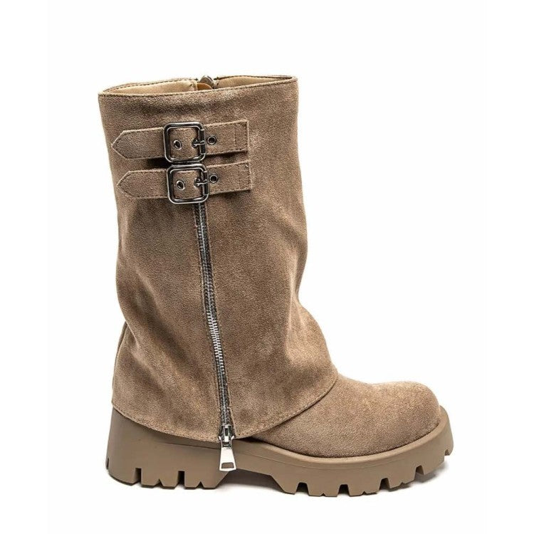 CHAUSSURES FEMME BOTTES BOTTINES BICKER ZIP BOUCLE MISS ANAE TAUPE