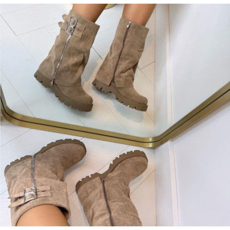 CHAUSSURES FEMME BOTTES BOTTINES BICKER ZIP BOUCLE MISS ANAE TAUPE