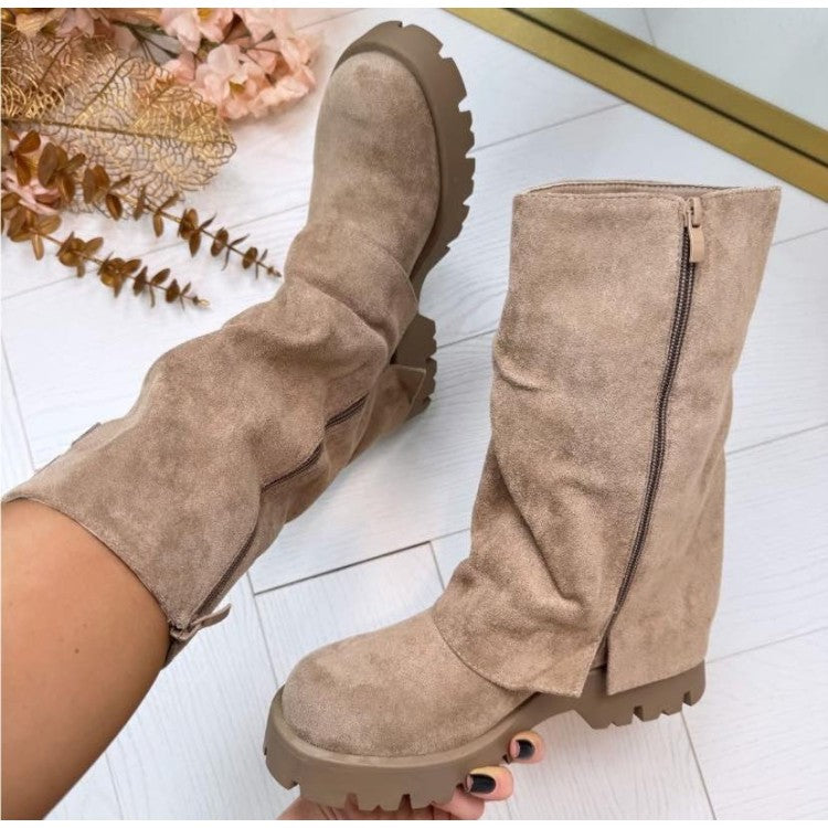 CHAUSSURES FEMME BOTTES BOTTINES BICKER ZIP BOUCLE MISS ANAE TAUPE
