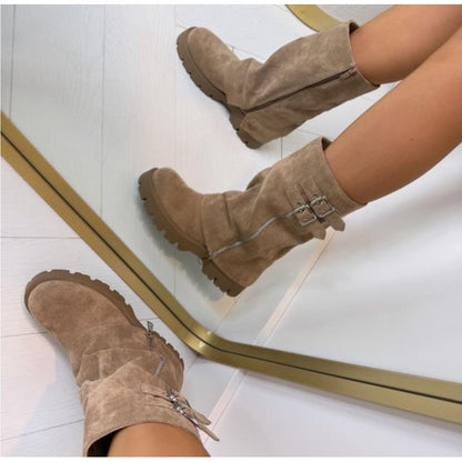 CHAUSSURES FEMME BOTTES BOTTINES BICKER ZIP BOUCLE MISS ANAE TAUPE