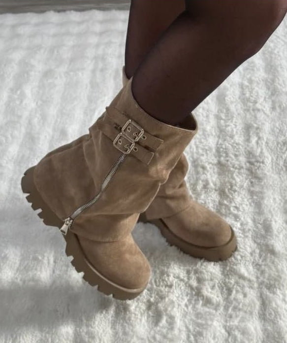 CHAUSSURES FEMME BOTTES BOTTINES BICKER ZIP BOUCLE MISS ANAE TAUPE